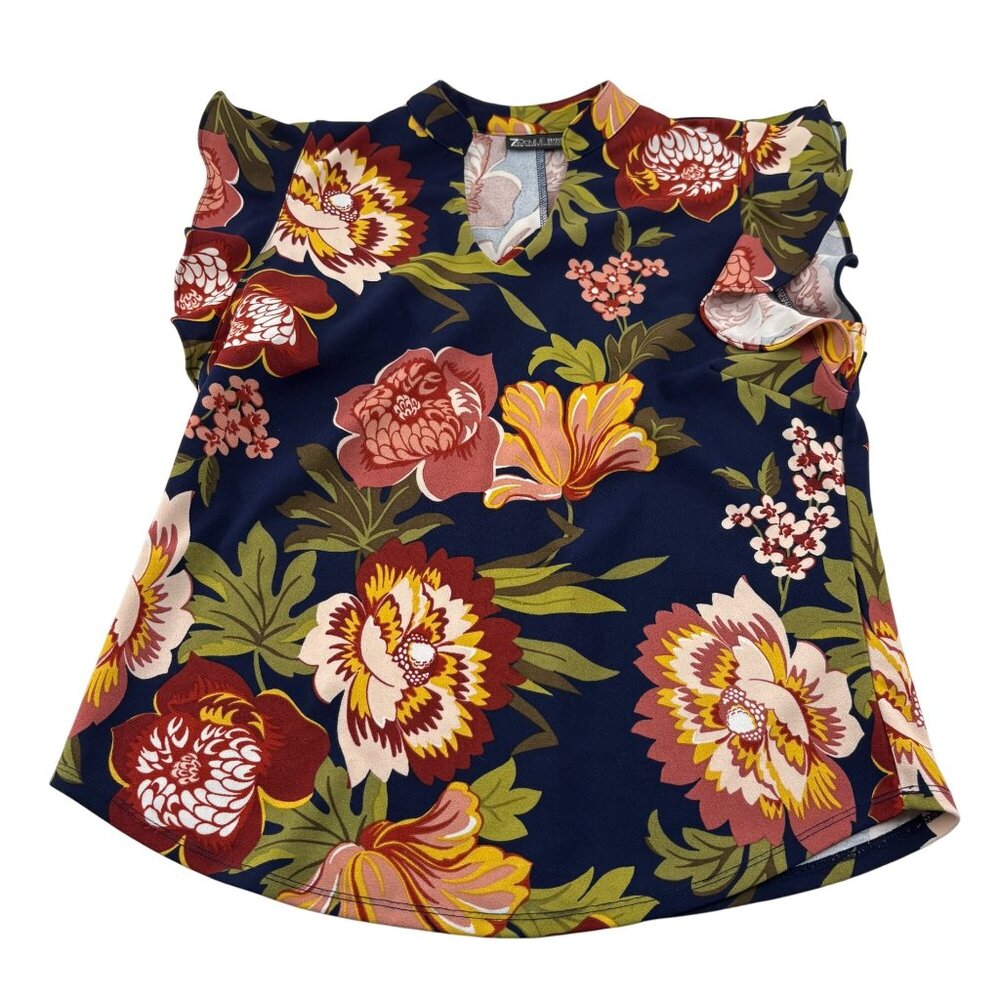 New York & Company‎ 7th Avenue Women's Floral Blouse M Polyester Spandex Career